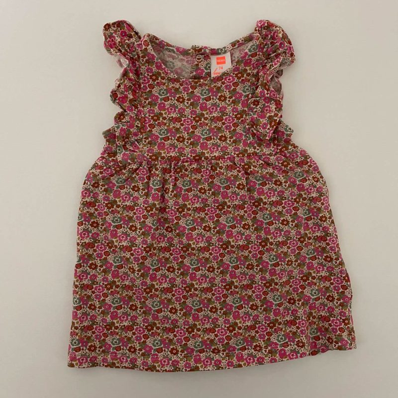 Hema 74 - Jurk met bloemen groen/roze